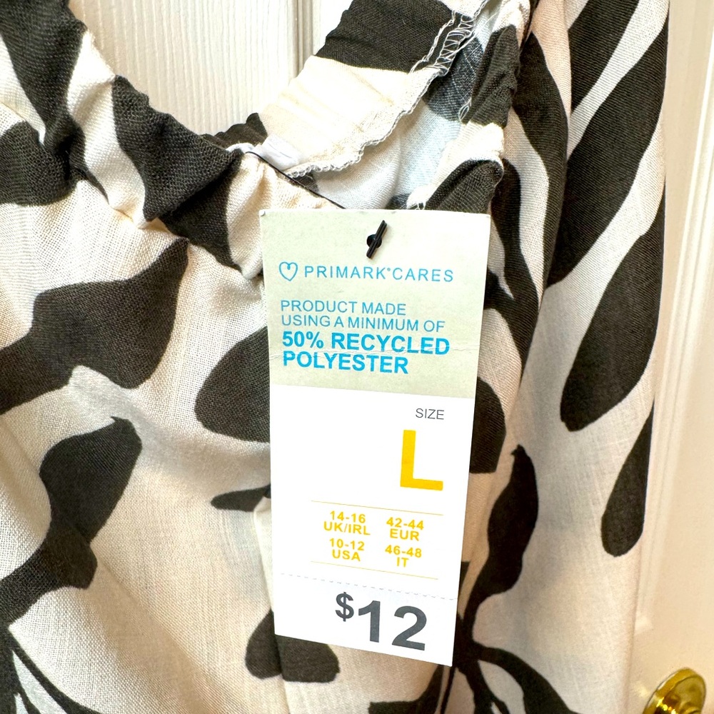 Primark Black and White Patterned Black elastic waist pants